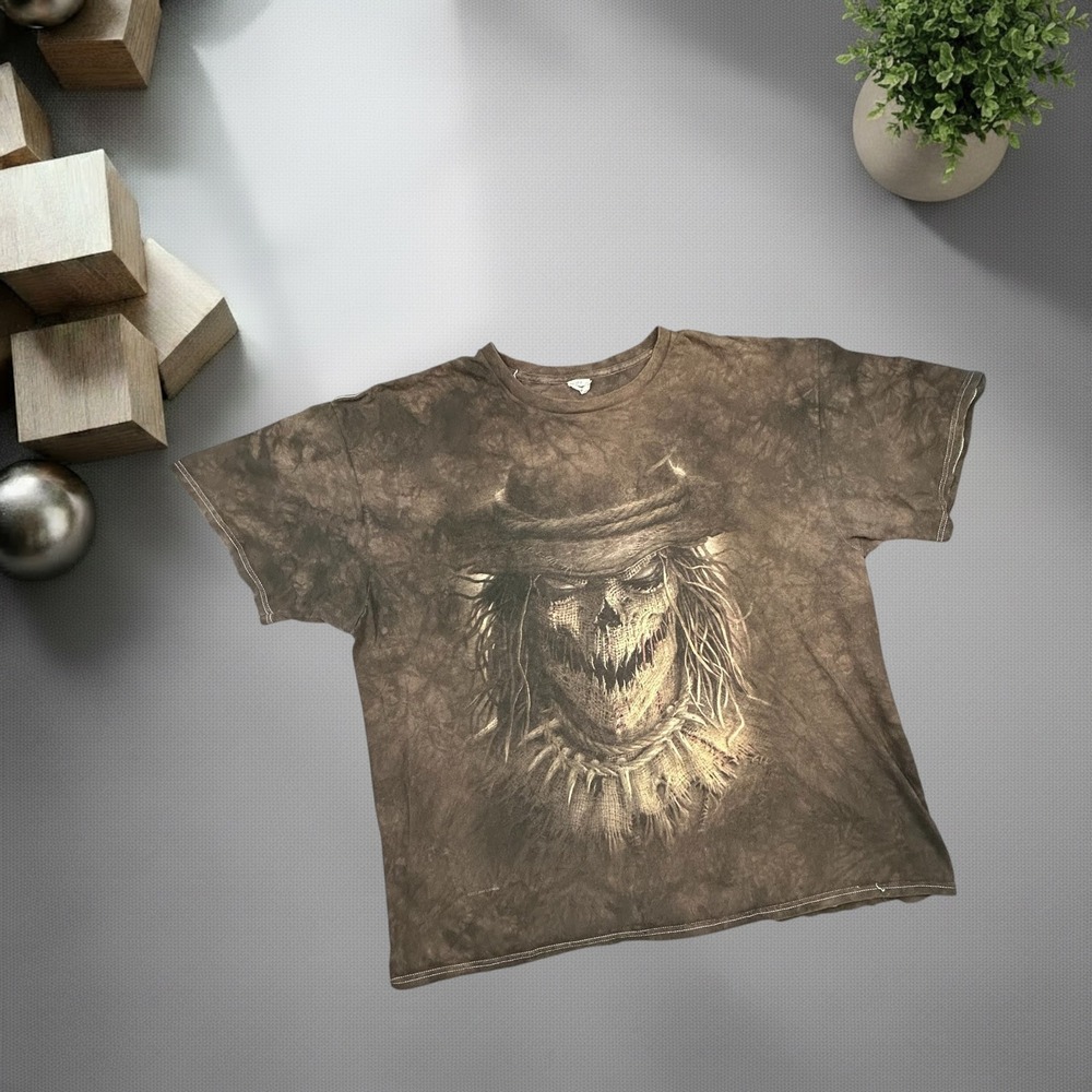 The Mountain Scarecrow Graphic Tee Brown Tie Dye Horror Shirt 2XL Y2K Vintage